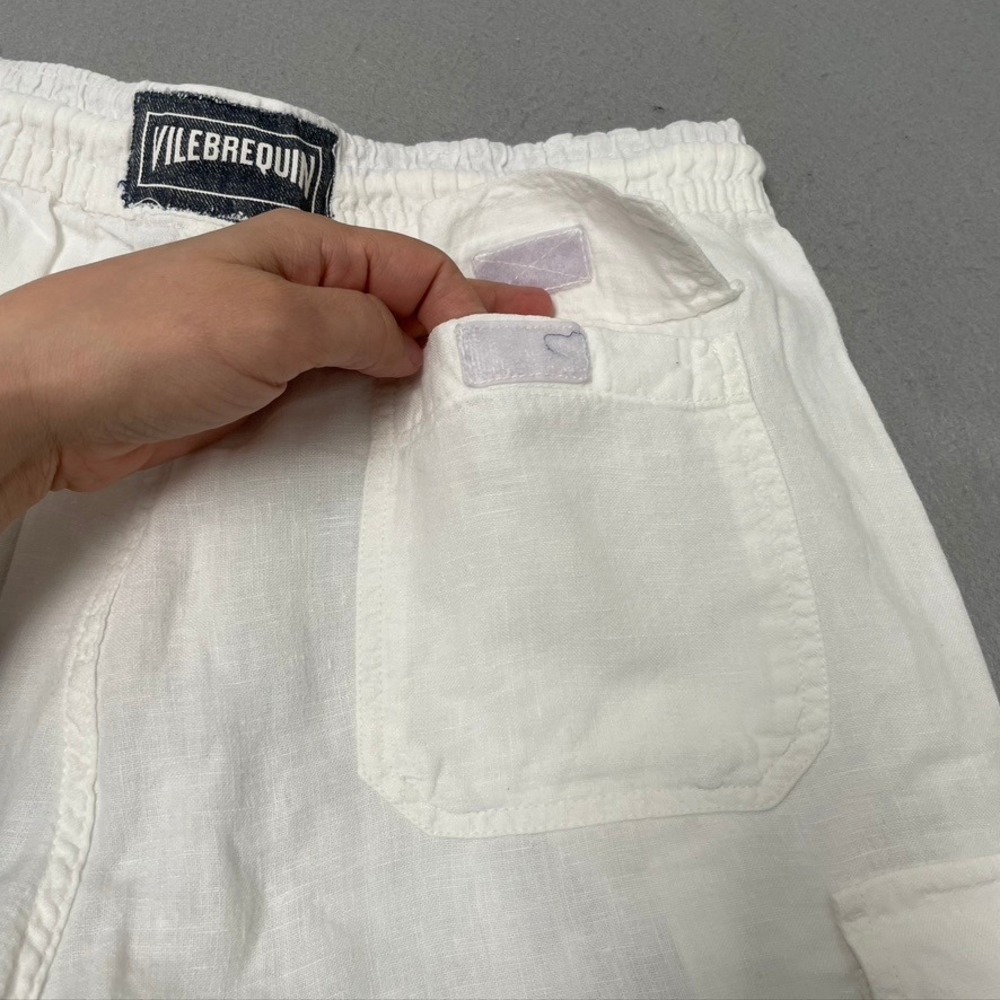Vilebrequin Cargo Shorts Mens S White 100% Linen Elastic Waist BAIP8C2 OF 81718 - Picture 6 of 16
